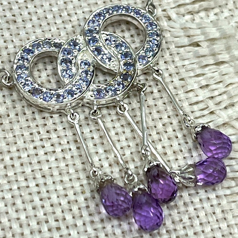90s Vintage Sterling Silver Necklace with Amethyst & Tanzanite Gemstones